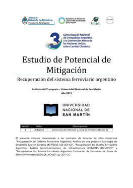 Estudio De Potencial De Mitigación Recuperación Del Sistema Ferroviario Argentino