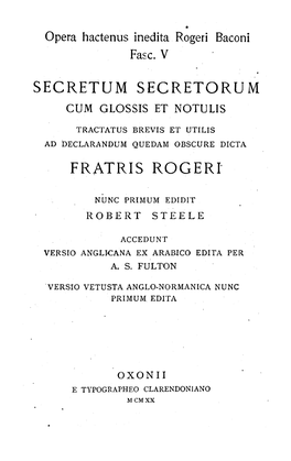 Secretum Secretorum Cum Glossis Et Notulis
