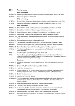 2019 Anniversaries 400Th Anniversary 1619 Aug 29 Baptism of Andrew Yarranton, Inland Navigation Promoter (Astley, Worcs.) (D