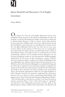 Julian Mayfield and Alternative Civil Rights Literatures Julian Mayfield and Alternative Civil Rights Literatures