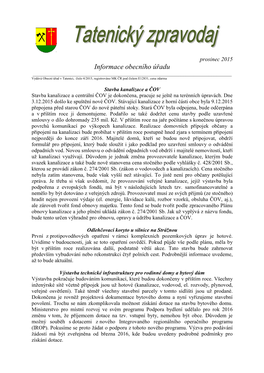 Informace Obecního Úřadu ______Vydává Obecní Úřad V Tatenici, Číslo 4/2015, Registrováno MK ČR Pod Číslem E12831, Cena Zdarma