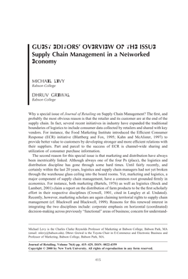 GUEST EDITORS' OVERVIEW of the ISSUE Supply Chain