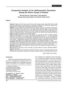 Comparative Analysis of the Anthropometric Parameters Among the Ethnic Groups of Karachi