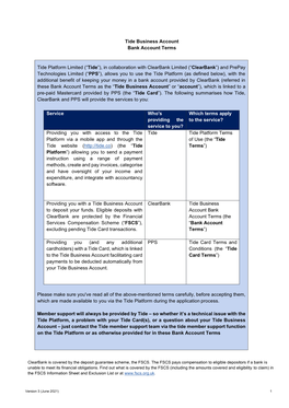 Tide Business Account Bank Account Terms Tide Platform Limited (“Tide