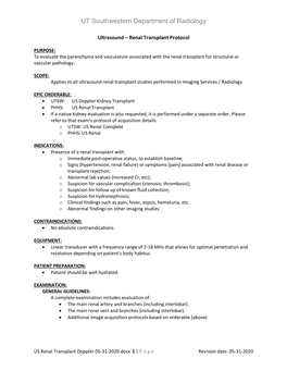 Renal Transplant Doppler 05-31-2020.Docx 1 | Page Revision Date: 05-31-2020 UT Southwestern Department of Radiology