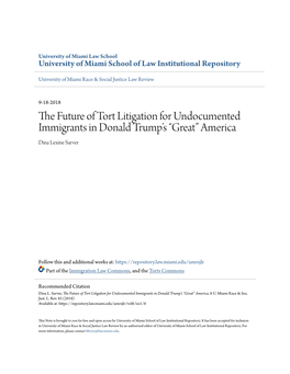 The Future of Tort Litigation for Undocumented Immigrants in Donald Trump’S “Great” America, 8 U