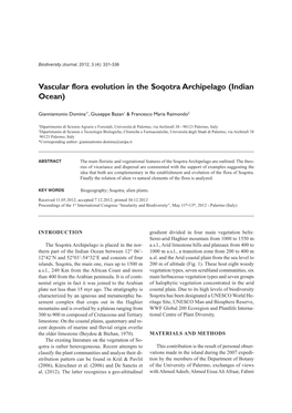 Vascular Flora Evolution in the Soqotra Archipelago (Indian Ocean)