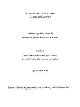 Preliminary Geologic Map of the East Mojave National Scenic Area, California