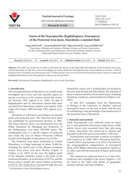 Fauna of the Neuropterida (Raphidioptera, Neuroptera) of the Protected Area Jasen, Macedonia: a Summer Flash