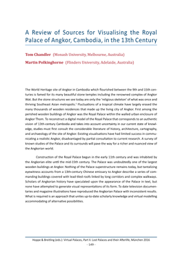 A Review of Sources for Visualising the Royal Palace of Angkor, Cambodia, in the 13Th Century