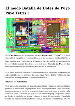 El Modo Batalla De Dotes De Puyo Puyo Tetris 2