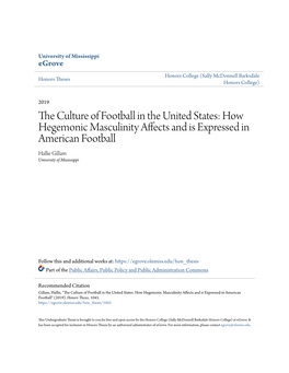 The Culture of Football in the United States: How Hegemonic Masculinity Affects and Is Expressed in American Football