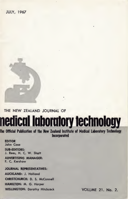 Nedicnllnbomtory Technology the Official Publication of the New Zealand Institute of Medical Laboratory Technology