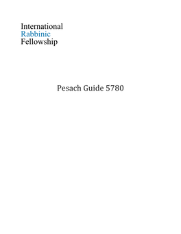 Pesach Guide 5780 International Rabbinic Fellowship