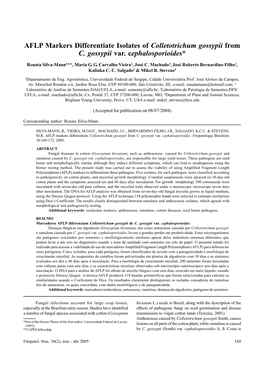 AFLP Markers Differentiate Isolates of Colletotrichum Gossypii from C