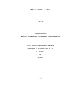 Variability in Infixation and Reduplication of Tagalog Loanwords