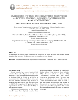 Studies on the Stoneflies of Georgia with the Description of a New Species of Soyedina Ricker, New State Records and an Annotated Checklist