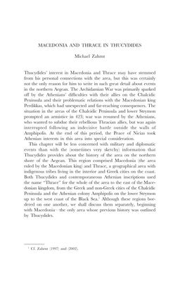 MACEDONIA and THRACE in THUCYDIDES Michael Zahrnt