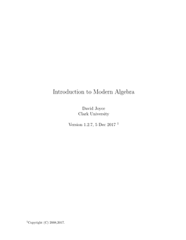 Introduction to Modern Algebra