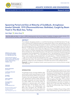 Spawning Period and Size at Maturity of Scaldback, Arnoglossus Kessleri Schmidt, 1915 (Pleuronectiformes: Bothidae), Caught by Beam Trawl in the Black Sea, Turkey