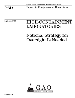 GAO-09-574 High-Containment Laboratories: National Strategy For