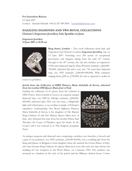 DAZZLING DIAMONDS and TWO ROYAL COLLECTIONS Christie's Important Jewellery Sale Sparkles in June