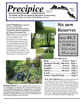 Number 37 Newsletter of the Escarpment Biosphere Conservancy Protecting the Niagara Escarpment World Biosphere Reserve