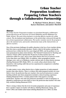 Urban Teacher Preparation Academy: Preparing Urban Teachers Through a Collaborative Partnership R