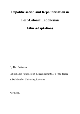 Depoliticisation and Repoliticisation in Post-Colonial Indonesian Film Adaptations, Primarily Focusing on Blood and Crown of the Dancer (1983) and The