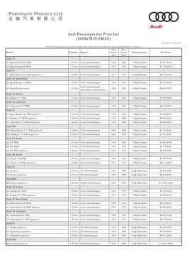 Audi Passenger Car Price List