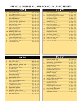 Previous College All-America Golf Classic Results 1974 1975 1