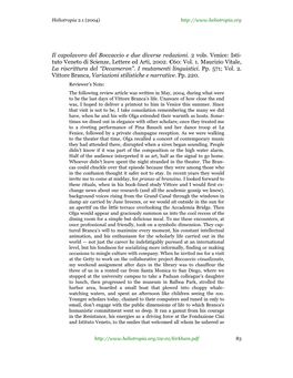 Rev. Vitale and Branca. Il Capolavoro Del Boccaccio E Due Diverse Redazioni