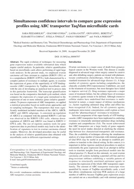 Simultaneous Confidence Intervals to Compare Gene Expression Profiles Using ABC Transporter Taqman Microfluidic Cards