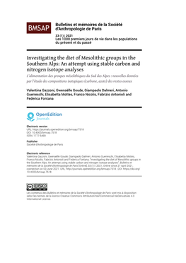 Investigating the Diet of Mesolithic Groups in the Southern Alps: an Attempt Using Stable Carbon and Nitrogen Isotope Analyses