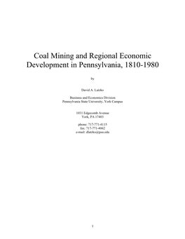 Coal Mining and Regional Economic Development in Pennsylvania, 1810-1980