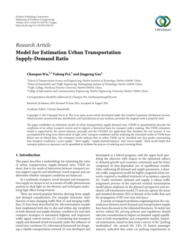 Model for Estimation Urban Transportation Supply-Demand Ratio