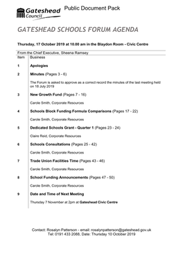 (Public Pack)Agenda Document for Gateshead Schools Forum, 17/10