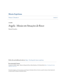 Angola - Missão Em Situações De Risco Manuel Gonçalves