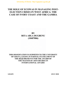 The Role of Ecowas in Managing Post- Election Crises in West Africa: the Case of Ivory Coast and the Gambia