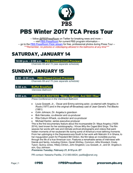 PBS Winter 2017 TCA Press Tour