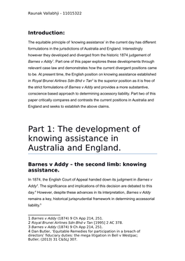 Part 1: the Development of Knowing Assistance in Australia and England