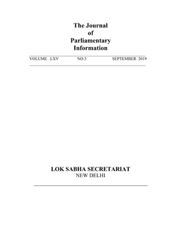 The Journal of Parliamentary Information ______VOLUME LXV NO.3 SEPTEMBER 2019 ______