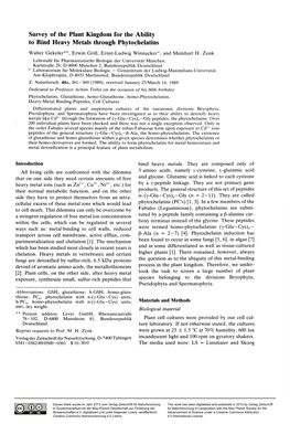 Survey of the Plant Kingdom for the Ability to Bind Heavy Metals Through Phytochelatins