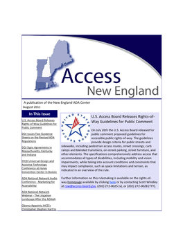 In This Issue U.S. Access Board Releases Rights-Of- Way