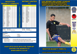WOOTTON BASSETT TOWN FC WITNEY UNITED FC Wootton Bassett Town F.C. Keep Upto Date with the Town by Visiting the Website At