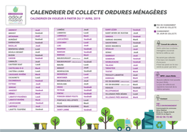 CALENDRIER DE COLLECTE ORDURES MÉNAGÈRES CALENDRIER EN VIGUEUR À PARTIR DU 1Er AVRIL 2019