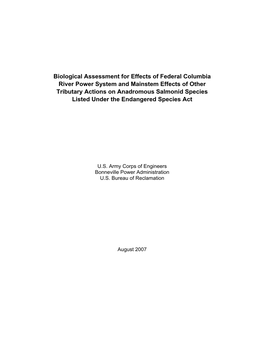 Biological Assessment for Effects of Federal Columbia River Power