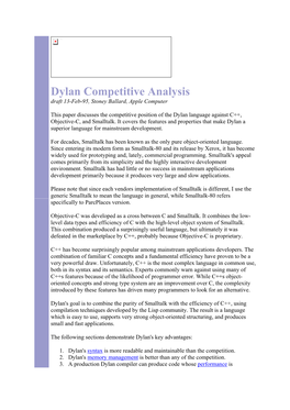 Dylan Competitive Analysis Draft 13-Feb-95, Stoney Ballard, Apple Computer