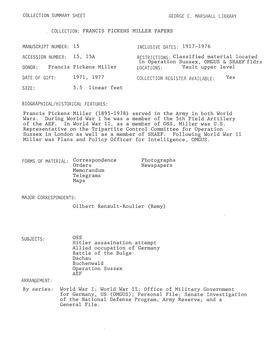 Collection Summary Sheet George C. Marshall Library