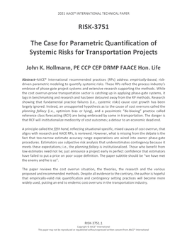 RISK-3751 the Case for Parametric Quantification of Systemic Risks